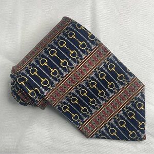 VTG Paolo Gucci Equestrian Silk Neck Tie Navy Italy Hand Finished Horse Stirrups